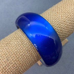 Sapphire Blue Bangle Bracelet Chunky Asymmetrical Retro Silver Lining